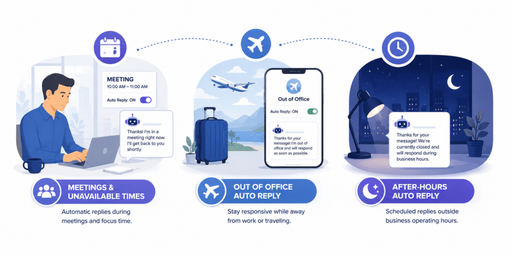 Use Cases for Auto Reply & Communication Automation 2 meeting auto replies, out-of-office automation,