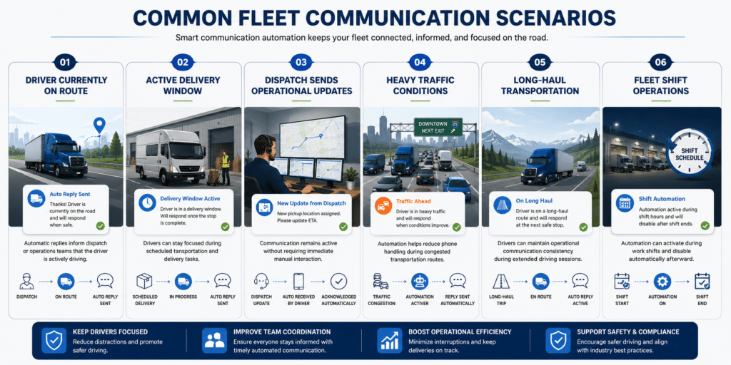 Fleet Driver Communication 2 Commercial fleet communication scenarios – Trucking, logistics, and transportation teams