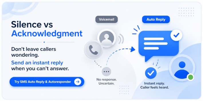 Auto Reply vs Voicemail: Which Handles Missed Calls Better? 2 Auto reply versus voicemail - missed call silence compared with instant text acknowledgment